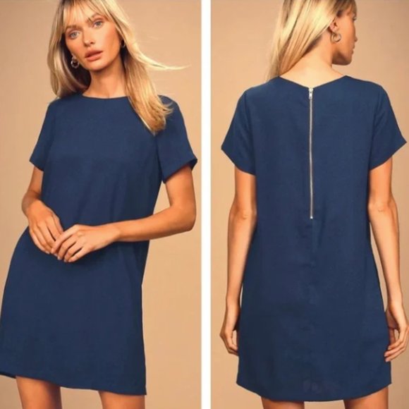 Lulu’s Shift and Shout Dress Women’s Size XS Short Sleeve Exposed Back Zip Mini - Picture 1 of 4